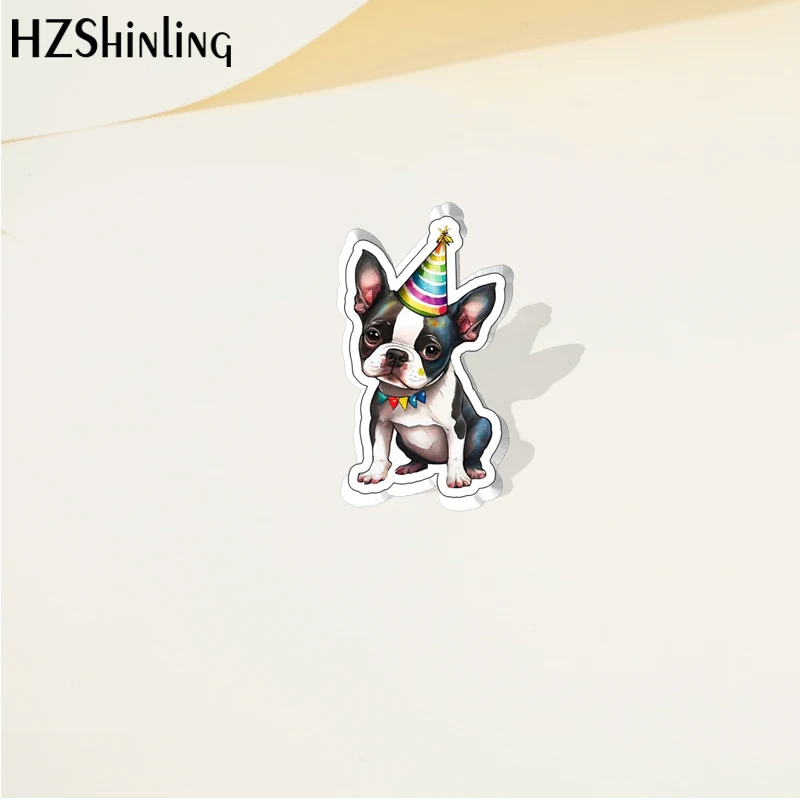 2023 Cartoon Cute Animal Pet Boston Terrier Dog Acrylic Lapel Pin Resin Epoxy Acrylic Pins Fashion Jewelry Accessories - Image 5