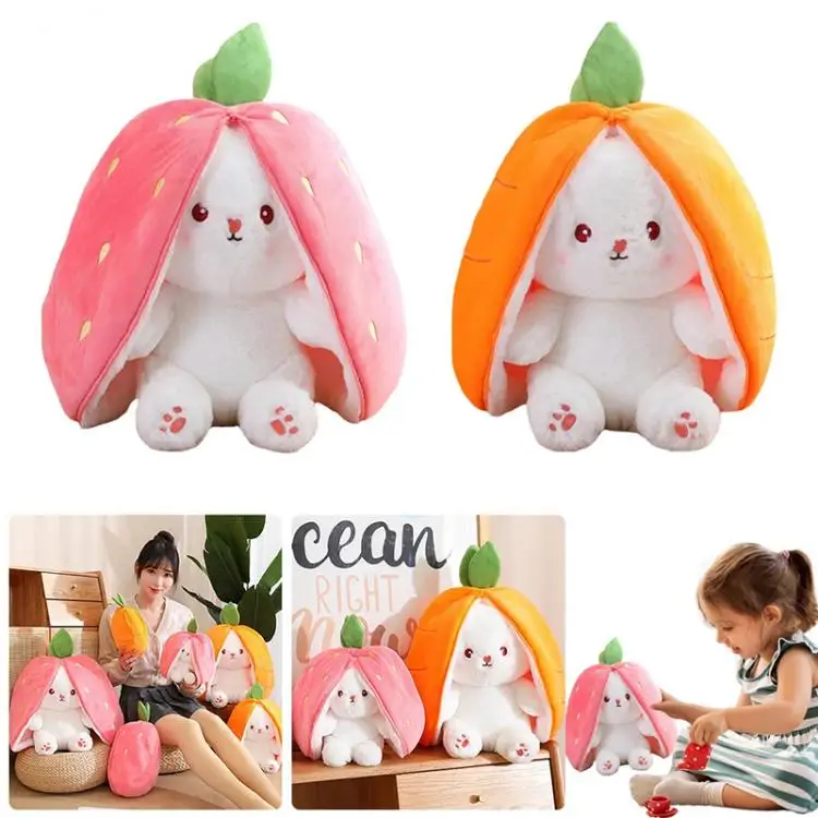 Strawberry Rabbit Plush Toy 18-35Cm Cute Fruit Transform Strawberry Carrot Big Ears Rabbit Soft Kids Christmas Birthday Gift - Image 15