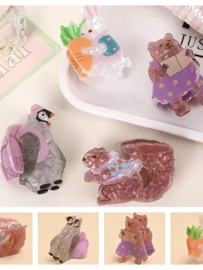 Creative Animals Cute Rabbit Hair Grab Squirrel Exquisite Cartoon Hair Claw Geometry Sweet Headwear Woman Girls