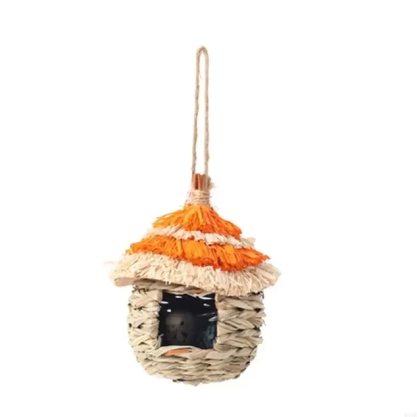 Natural Straw Weaving Bird Cages Parrots House Sleep Houses Cage with Hangings Lanyard for Small Pet Finch Sparrows - Image 7
