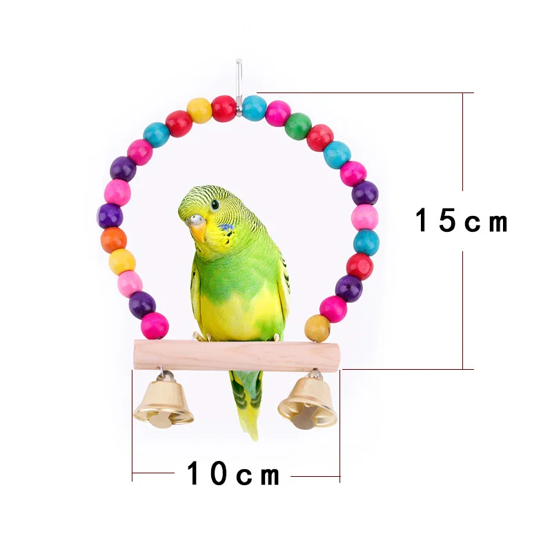 1Pc Wooden Bird Swings Toy with Hanging Bells for Cockatiels Parakeets Cage Accessories Birdcage Parrot Perch Hanging Swing - Image 2