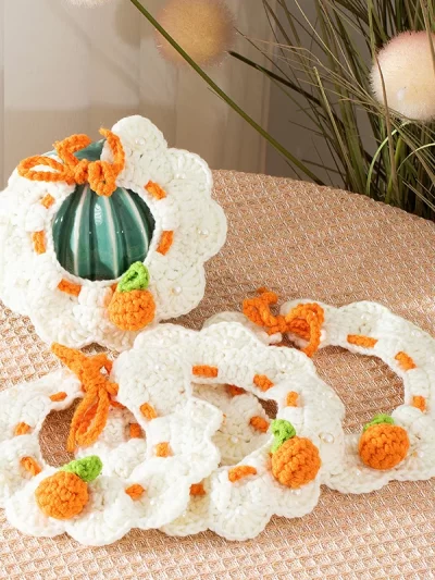Hand-Knitted Faux Woolen Pet Color Small Flower Crochet Collar Cat Bib Dog Bib Scarf British Short Shiba Inu Dog Cat Accessories
