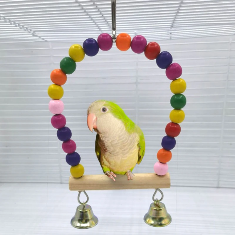 1Pc Wooden Bird Swings Toy with Hanging Bells for Cockatiels Parakeets Cage Accessories Birdcage Parrot Perch Hanging Swing - Image 8
