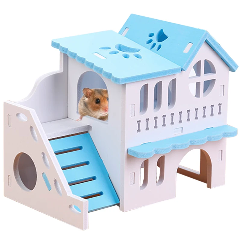 Hamster House Toy Pet Small Animal Hideout Hamster Wooden House 2 Layers With Ladder Design Wooden Hut Play Toys - Image 4