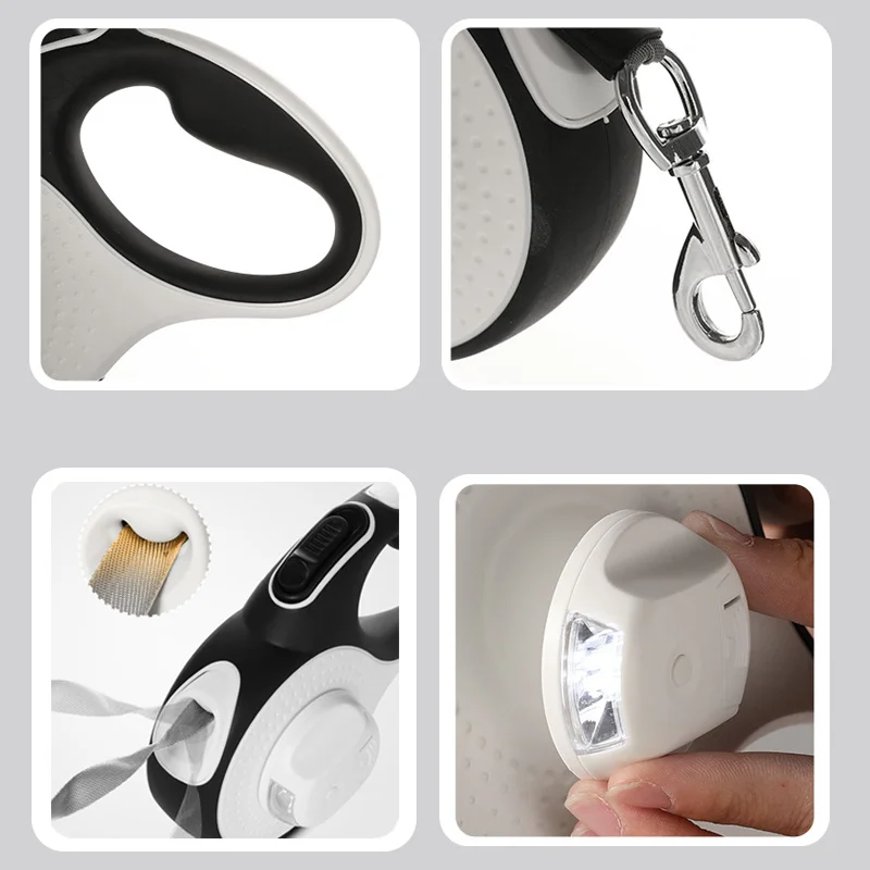 5M/8M Dog Leash with Poop Bag Dispenser Automatic Roulette Tow Rope with Detachable Led Flashlight Pet Puppy Collar Walking Lead - Image 4