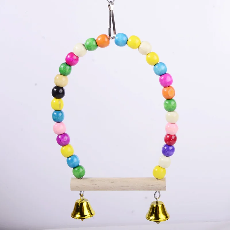 1Pc Wooden Bird Swings Toy with Hanging Bells for Cockatiels Parakeets Cage Accessories Birdcage Parrot Perch Hanging Swing - Image 13