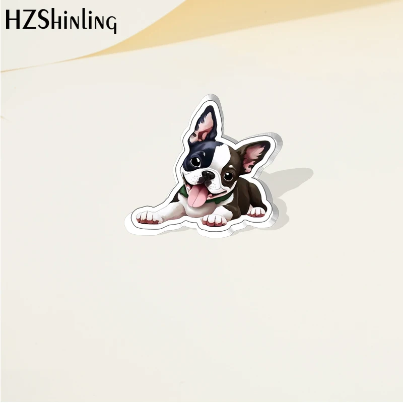 2023 Cartoon Cute Animal Pet Boston Terrier Dog Acrylic Lapel Pin Resin Epoxy Acrylic Pins Fashion Jewelry Accessories - Image 3