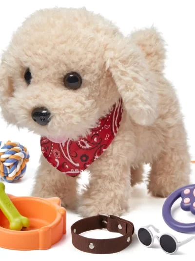 Electronic Plush Puppy Dog Toy  Fun Interactive Toys Walks Barks Shake Tail Dress Up Realistic Stuffed Animal Dog Gift for Girls