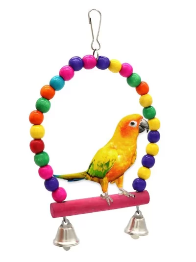1Pc Wooden Bird Swings Toy with Hanging Bells for Cockatiels Parakeets Cage Accessories Birdcage Parrot Perch Hanging Swing
