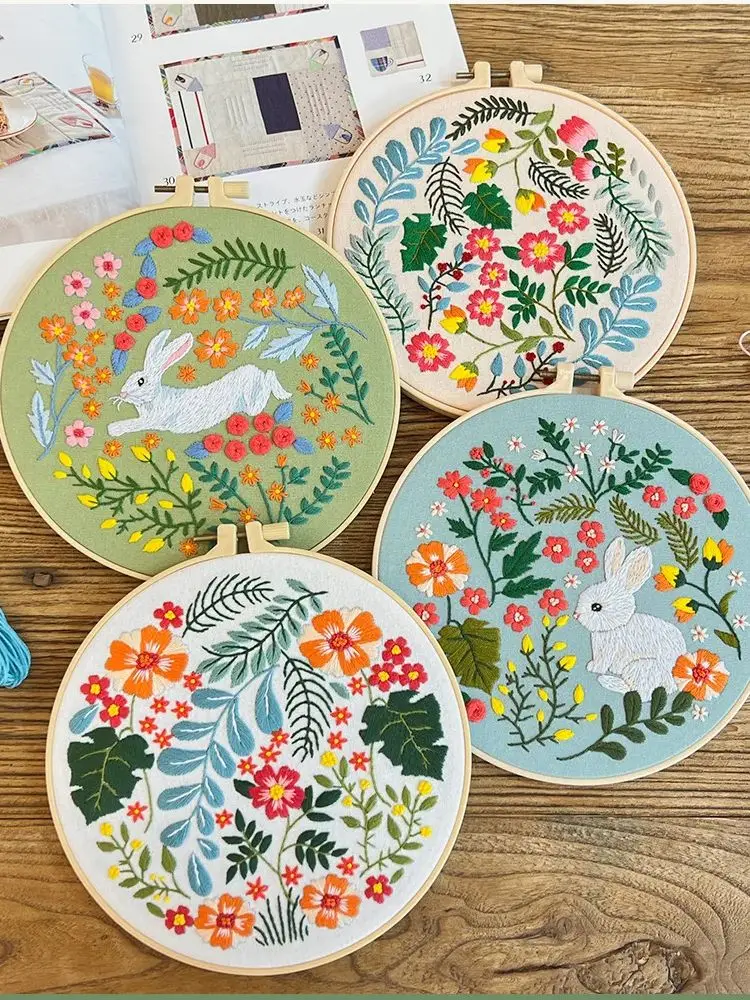 Rabbit Flower Embroidery Kit with Instructions Needles Thread Cross Stitch Kit for Beginner Floral Kit DIY Craft Easter Decor - Image 11