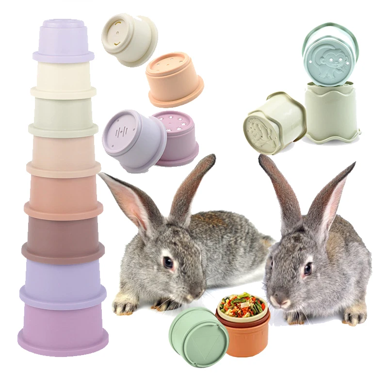 Stacking Cups Toy For Rabbits Multi-Colored Reusable Small Animals Puzzle Toys For Hiding Food Playing Bunny Accessories Pet - Image 11