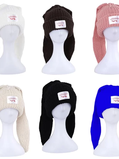 Cute Rabbit Long Ear Hat Knitted Hat Warm Cap Knit Letter Cap Unisex Cap Beanie Long Ear Hat Crochet Knitted Bunny Hat