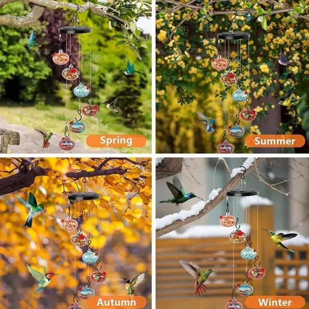 Charming Wind Chimes Hummingbird Feeders Hanging Metal Round Window Bird Feeders Suction Cup Garden Decor Outside Food Container - Image 5