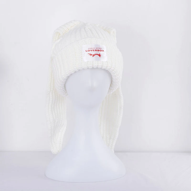 Cute Rabbit Long Ear Hat Knitted Hat Warm Cap Knit Letter Cap Unisex Cap Beanie Long Ear Hat Crochet Knitted Bunny Hat - Image 7