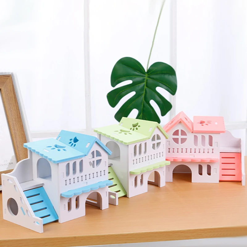Hamster House Toy Pet Small Animal Hideout Hamster Wooden House 2 Layers With Ladder Design Wooden Hut Play Toys - Image 2