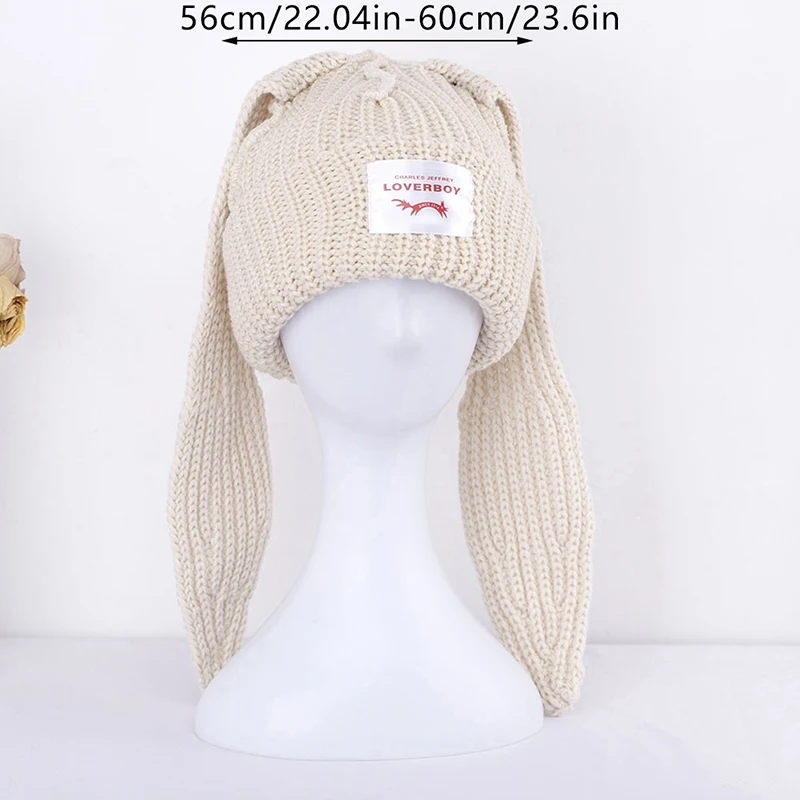 Cute Rabbit Long Ear Hat Knitted Hat Warm Cap Knit Letter Cap Unisex Cap Beanie Long Ear Hat Crochet Knitted Bunny Hat - Image 6