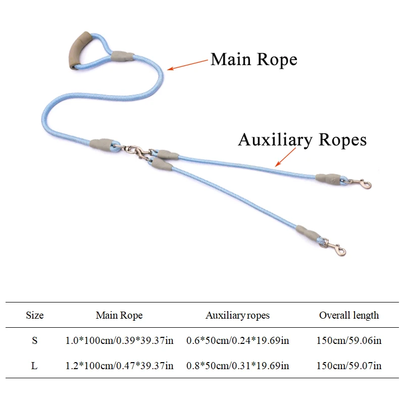 150cm/59.06in Strong Dog Leash Pet Dual Dog Leash Soft Handle Puppy Leash for Small Medium Large Dogs Dog Accessories - Image 6