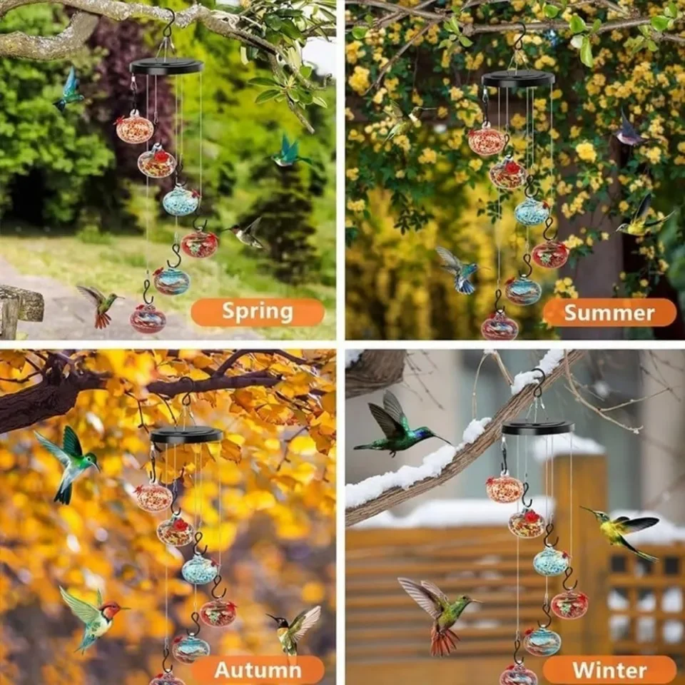 Charming Wind Chimes Hummingbird Feeders Hanging Metal Round Window Bird Feeders Suction Cup Garden Decor Outside Food Container - Image 15