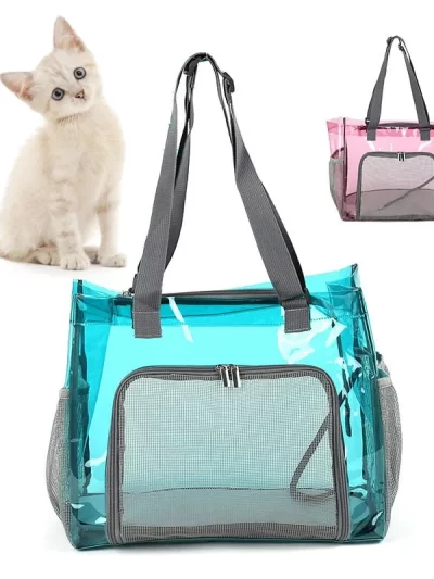 PVC Pet Carrier Backpack for Cats & Dogs - Travel Tote with Ventilation Mesh, Handheld/Shoulder Strap for Outdoor Adventures