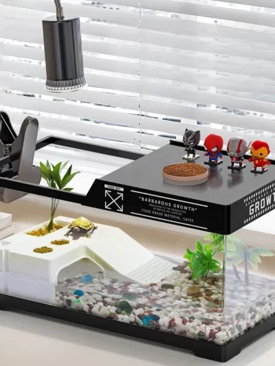 Turtle Feeding Tank and Pet Fish Tank Home Turtle Box with Climbing Platform Pet Villa Ecological Landscape Aquarium Accessories