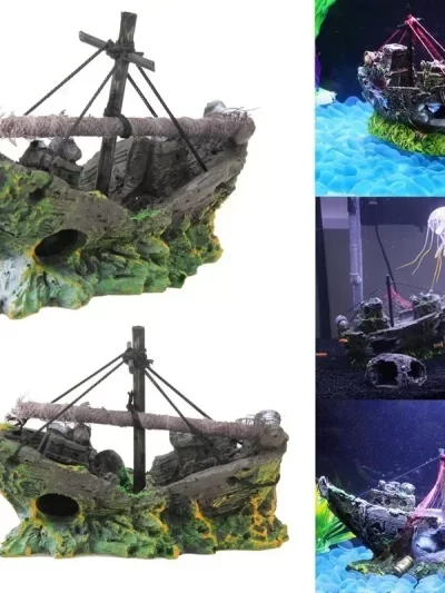 Aquarium Fish Tank Decorations Landscape Pirate Ship Wreck Ship Vintage Resin Design Boat Aquarium Accessories Home Decorations