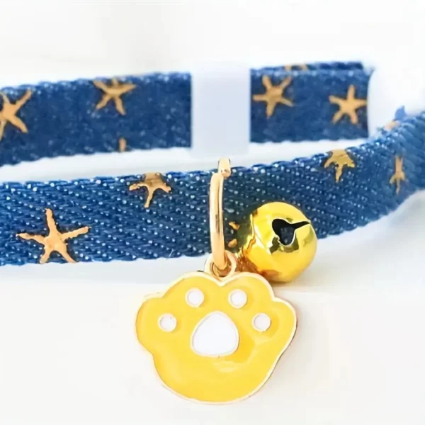 pet collar with bells and safety buckles, cute denim punk style accessories, suitable for cats and dogs - Image 4