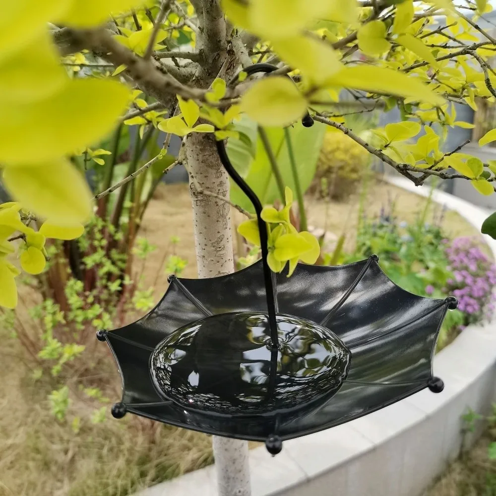 Umbrella Design Bird Feeding Tray Yard Decorations Garden Ornaments Hanging Bird Feeder Round Weatherproof Bird Bath Feeder