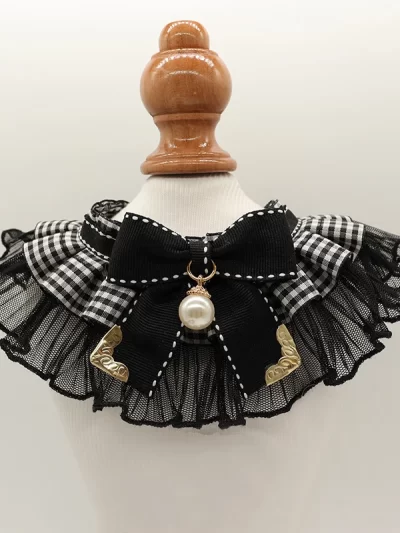Pet Dog Accessories Cute Puppy Cat Collars Black White Lace Pearl Bow Bibs For Small Medium Dog Jewelry Supplies Chihuahua Teddy