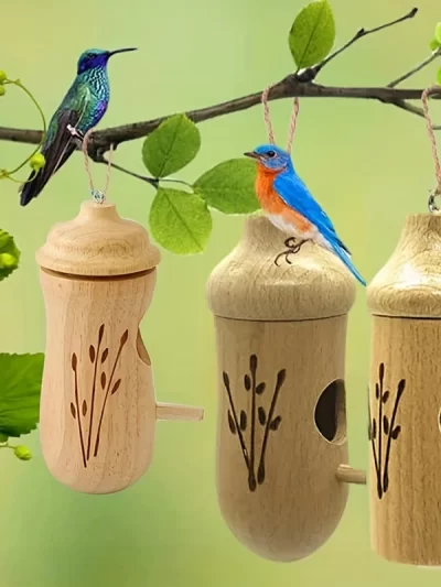 Wooden Hanging Hummingbird House Chalet Mini Bird Nest Cage Beautiful Outdoor Patio Garden Decoration Pet Bedroom
