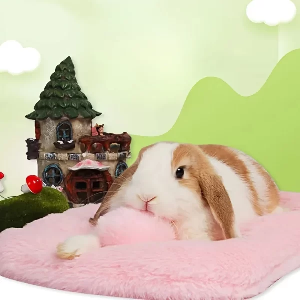 Rabbit Bed Pad-Faux Fur Rectangular Sleeping Mat with Cotton Filling,Warm Winter Pet Supplies for Rabbits, Chinchillas, Hamsters