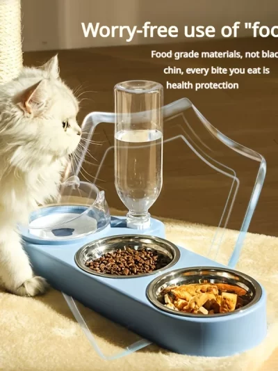 Pet feeding bowl set, including base and large capacity drinking bottle, ideal pet feeding supplies for cats and dogs, cat wet a