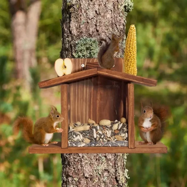 Pet Supplies Wooden Squirrel Feeder Durable Multi-purpose Bird Feeder Hanging Pet Food Dispenser Outdoor - Image 4