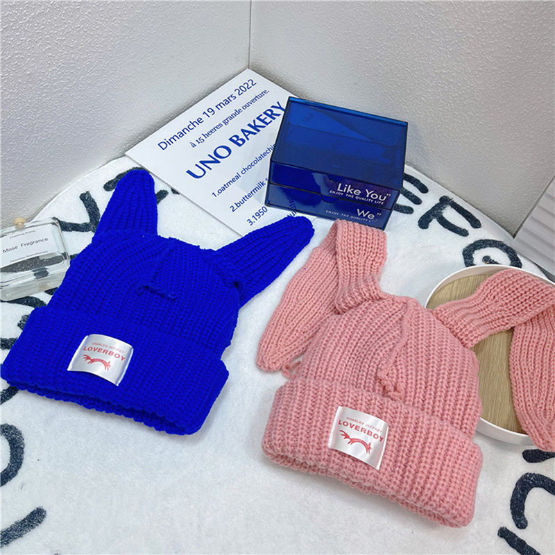 Cute Rabbit Long Ear Hat Knitted Hat Warm Cap Knit Letter Cap Unisex Cap Beanie Long Ear Hat Crochet Knitted Bunny Hat - Image 22