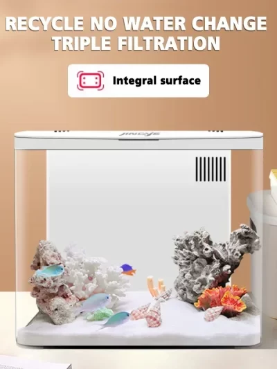 Desktop Aquarium 20*20*14CM Self-circulating Ecological Aquarium Pump, Oxygenation, Filter, Light Set Fish Tank Office Decora