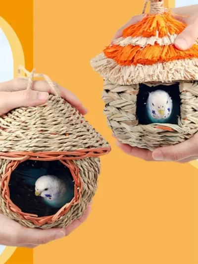 Natural Straw Weaving Bird Cages Parrots House Sleep Houses Cage with Hangings Lanyard for Small Pet Finch Sparrows
