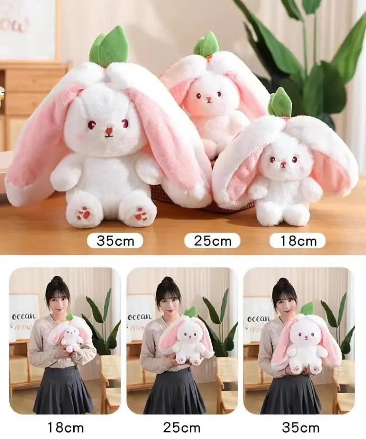 Strawberry Rabbit Plush Toy 18-35Cm Cute Fruit Transform Strawberry Carrot Big Ears Rabbit Soft Kids Christmas Birthday Gift - Image 10
