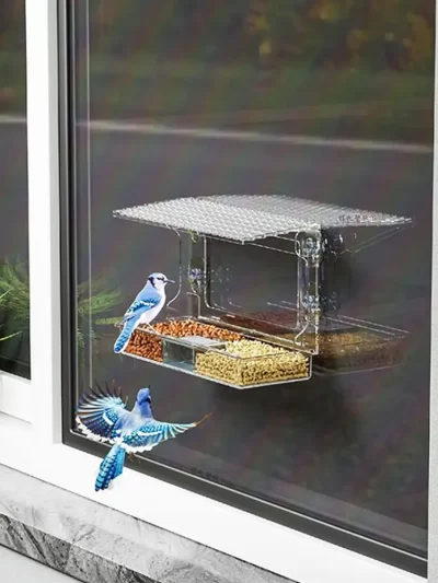 Hanging Bird Feeder with Strong Suction Cups Bird Food Feeding House Acrylic Hanging Birdhouse Feeder for Outside Garden Ya A7A5