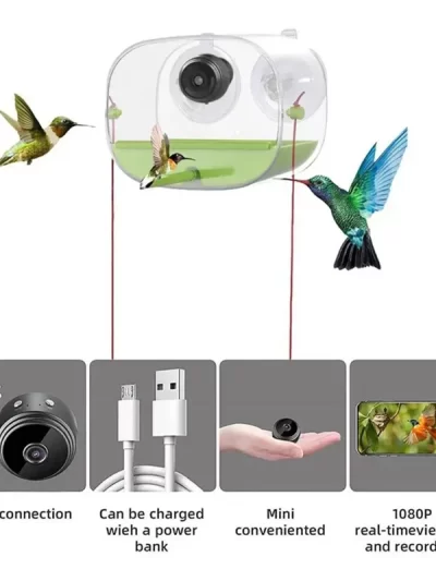 ABHT-Bird Feeder And Camera With Strong Suction Cup Weatherproof Large-Capacity Food Organizer Birdwatching, Gift For Bird Lover