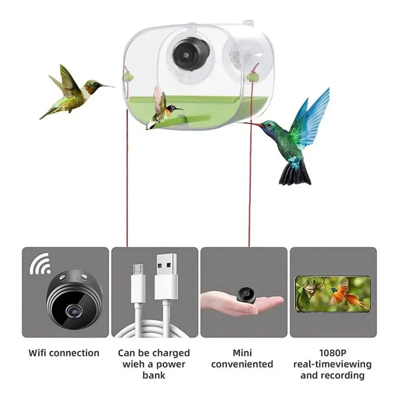 ABHT-Bird Feeder And Camera With Strong Suction Cup Weatherproof Large-Capacity Food Organizer Birdwatching, Gift For Bird Lover