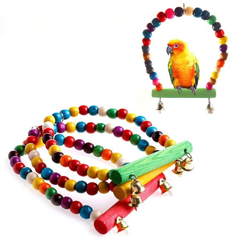 1Pc Wooden Bird Swings Toy with Hanging Bells for Cockatiels Parakeets Cage Accessories Birdcage Parrot Perch Hanging Swing - Image 9