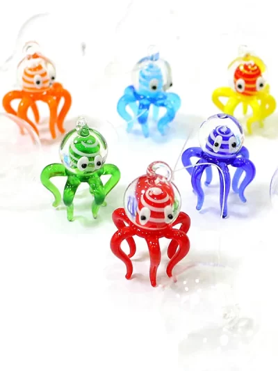 Aquarium Handmade Floating Glass Bubble Octopus Miniature Figurine Fish Tank Landscape Ornament Decoration Marine Animal Pendant