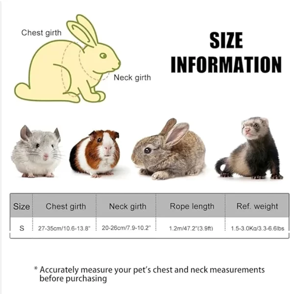 Rabbit Harness Leash Breathable dog Walking Harness Anti Pull Adjustable Vest for Small Animals Hamster Guinea Pig Ferret Kitten - Image 5