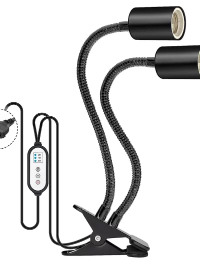 Reptile Heat Lamp Rotating Double-Head Reptile Light Bracket UVA/UVB Bulb 25W/50W/75W for Turtle Lizards Snake Plants