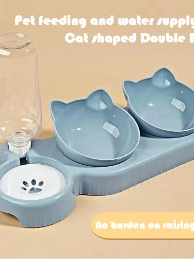 Pet SuppliesElevated Bowls for Cats and DogsDurable Double Cat Pet Bowls With Water Feeder 3 In 1 Ear Design Tilted
