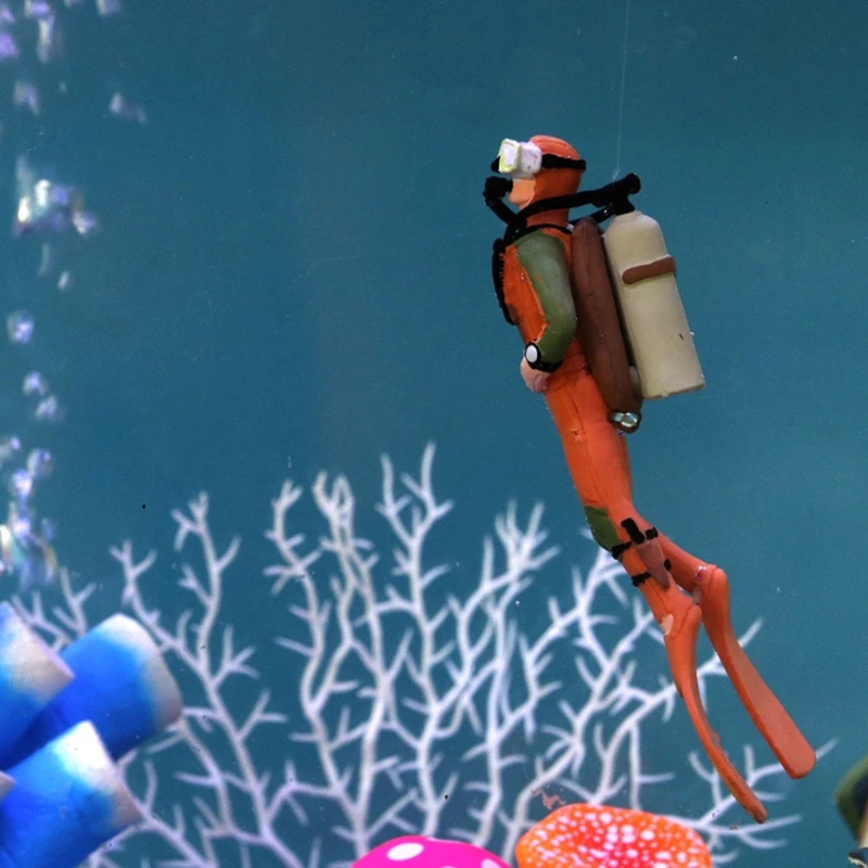 Aquarium Decoration Resin Figurine Diver with Floating Ball Fish for Tank Ornament Betta Fish Landscaping Accessories - Image 4