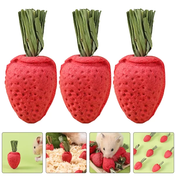 3 Pcs Small Animal Toys Strawberry Shaped Chew Toys Hamster Chewing Plaything Rabbit Accessories Pet Products Pet Supplies - Image 3