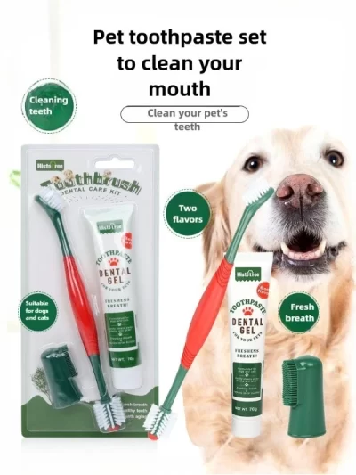 Pet Dental Care Kit Edible Toothpaste Toothbrush Beef Flavors Safe Teeth Cleaning Bad Breath Removal Dog Cleaning Supplies