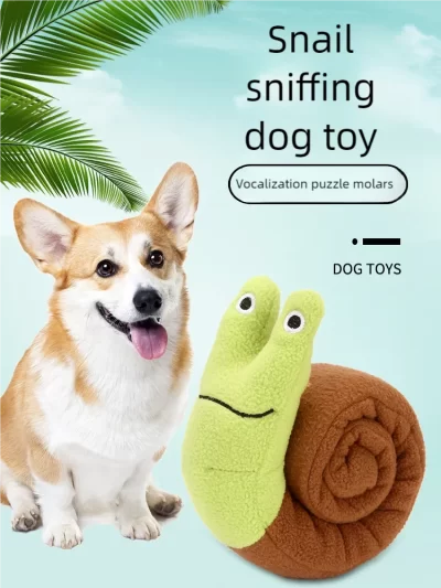 Snail shaped dog and cat toys, pet products, pet supplies, mats to hide food odors, training puzzles, and fun sniffing toys