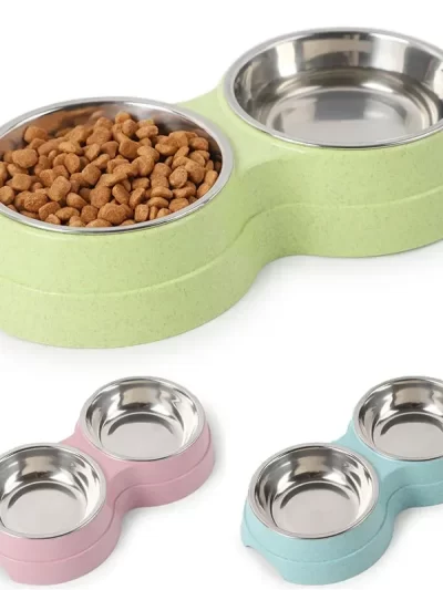 Double Pet Bowls Dog Food Water Feeder Stainless Steel Pet Drinking Dish Feeder Cat Puppy Feeding Supplies Small Dog Accessories