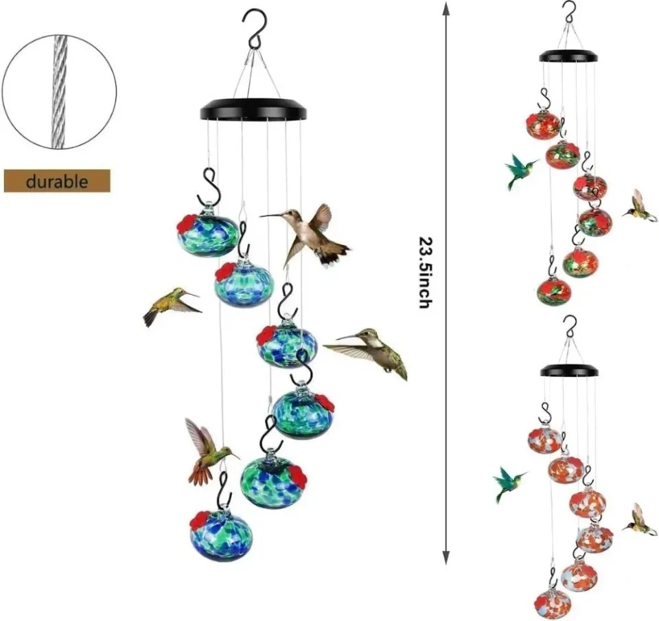 Charming Wind Chimes Hummingbird Feeders Hanging Metal Round Window Bird Feeders Suction Cup Garden Decor Outside Food Container - Image 10